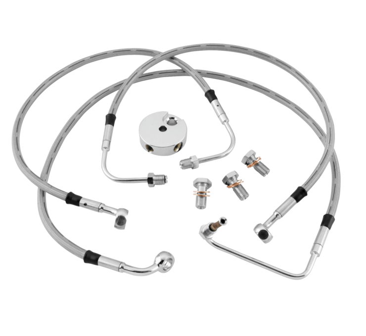 Twin Power Chrome Stainless Braided DOT Front Brake Line Kit 1