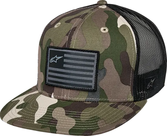 Alpinestars Adult Unisex Flag Flat Trucker Hat One Size Camo Green Black 3