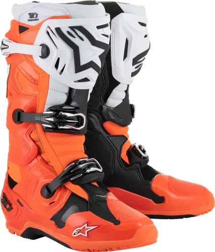 Alpinestars Tech 10 Enduro Boots Adult 7 8 9 10 11 12 13 14 Black White Fluorescent Orange Bright Red 12