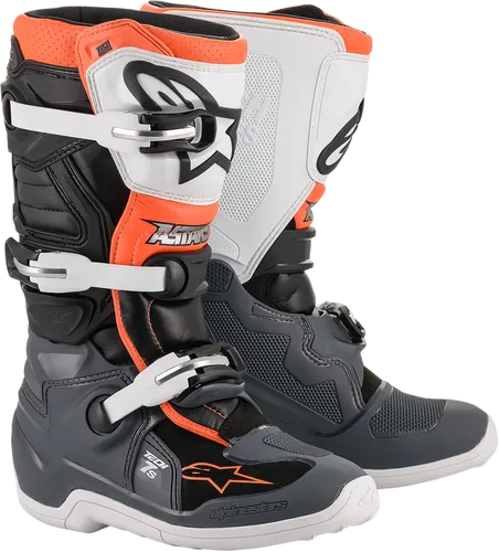 Alpinestars Tech 7S Youth Boots Youth 4 6 7 8 Black Gray White Fluorescent Orange Silver 12