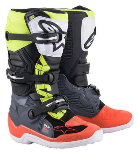 Alpinestars Youth Tech 7S Boots Youth 4 6 7 8 Black Gray Red Yellow White Rainbow 40